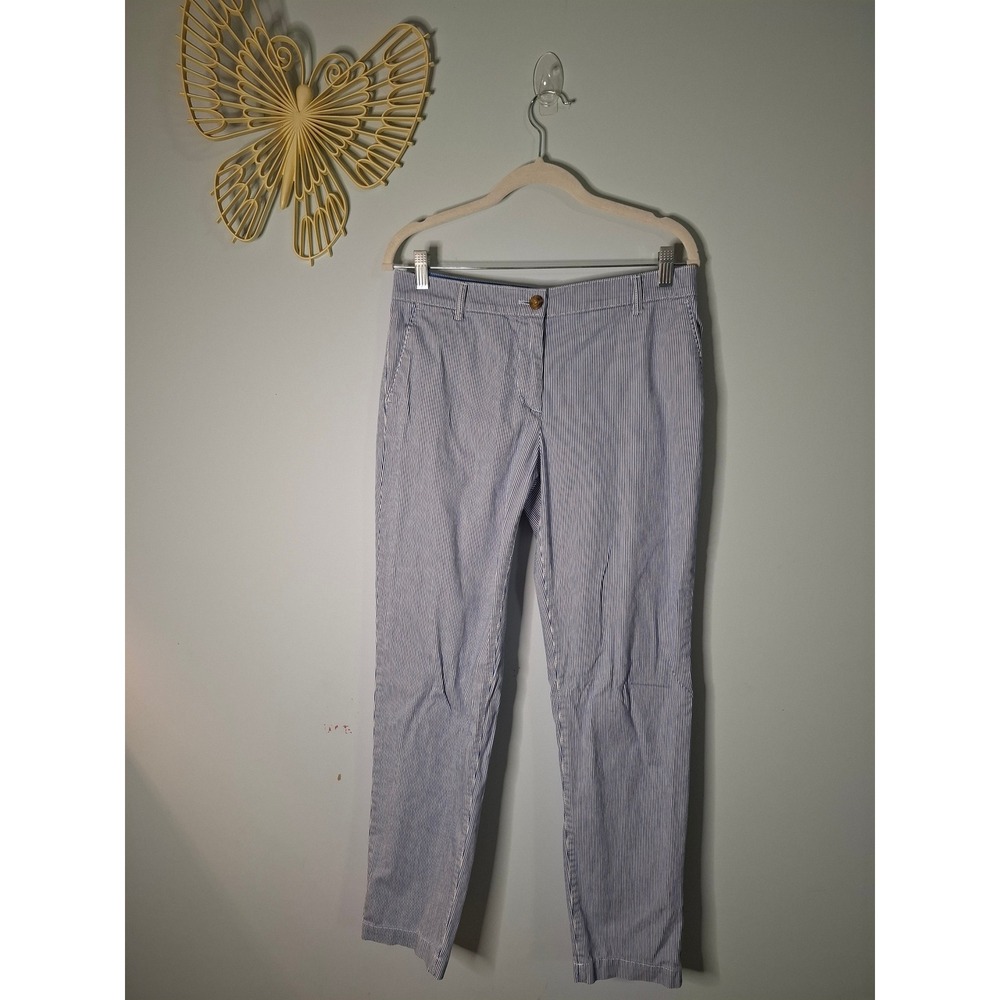 Talbots Womens Blue White Seersucker Striped Ankle Pants Size 4 Preppy